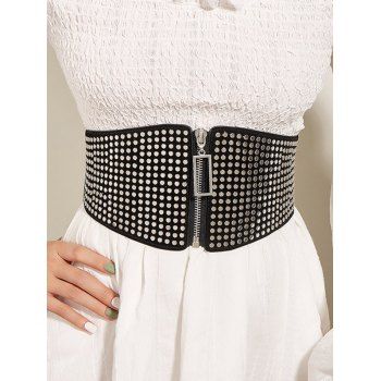 

Rivet Decor Zip Fly Wide Waist Belt, Black