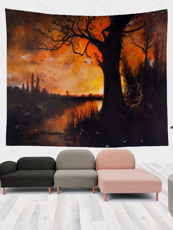 Tapisserie Murale Tendance à Imprimé Peinture au Coucher du Soleil - multicolor A 