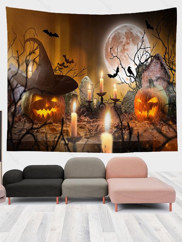 Tapisserie Murale Pendante à Imprimé 3D Citrouille Halloween - multicolor A 