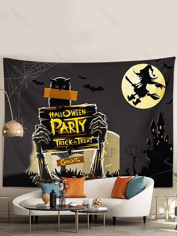Tapisserie D'Halloween à Imprimé Toile D'Araignée et Crâne - multicolor A 150*100CM