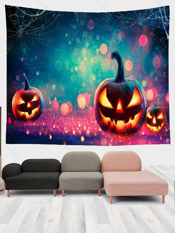 Tapisserie Murale à Imprimé Citrouilles Brillantes pour Halloween - multicolor B 