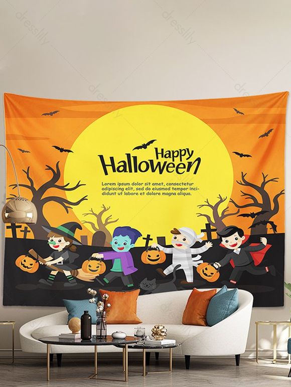 Tapisserie Murale à Imprimé Slogan et Citrouilles D'Halloween - multicolor A 150*100CM
