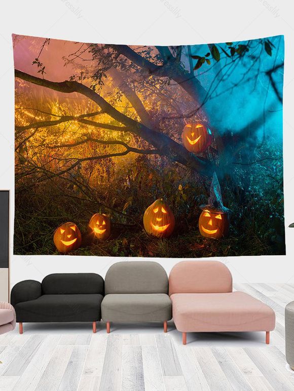Tapisserie Murale Pendante D'Halloween à Imprimé Lanterne de Citrouille - multicolor B 