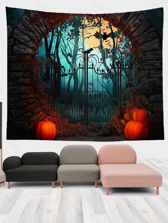 Tapisserie Murale à Imprimé Chauve-Souris et Citrouilles D'Halloween - multicolor A 100CM * 75CM