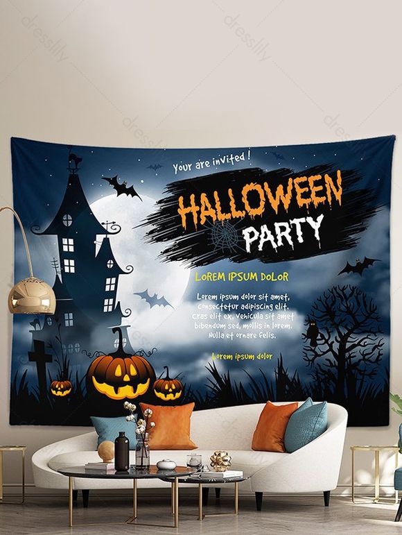 Tapisserie Murale à Imprimé Slogan et Château pour Halloween - multicolor A 150*100CM