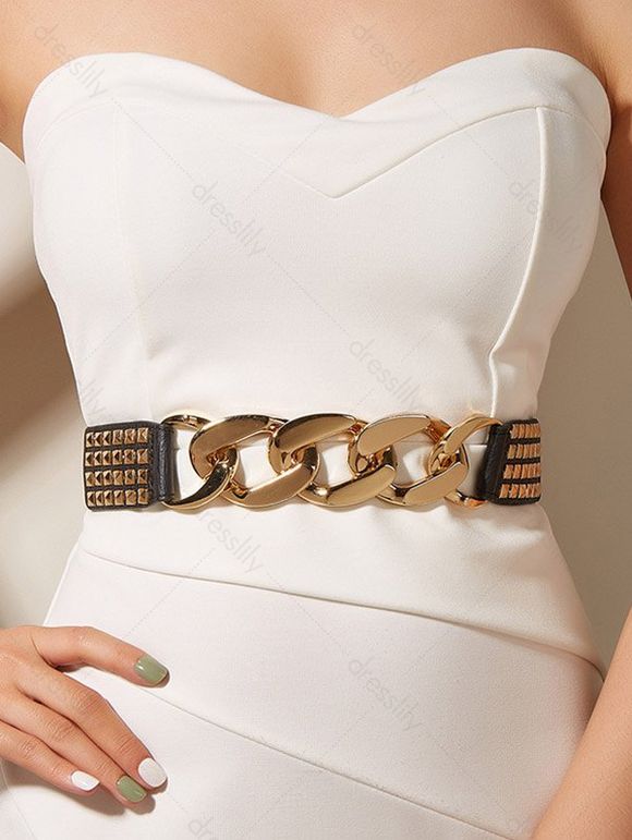 Ceinture Elastique Embellie de Chaîne avec Rivet - d'or 1PC