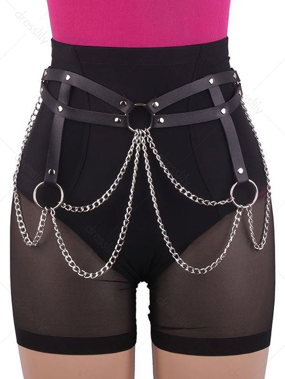 Ceinture Punk Chaîne Anneau en O Décoré de Rivet à Frange - Noir 1PC