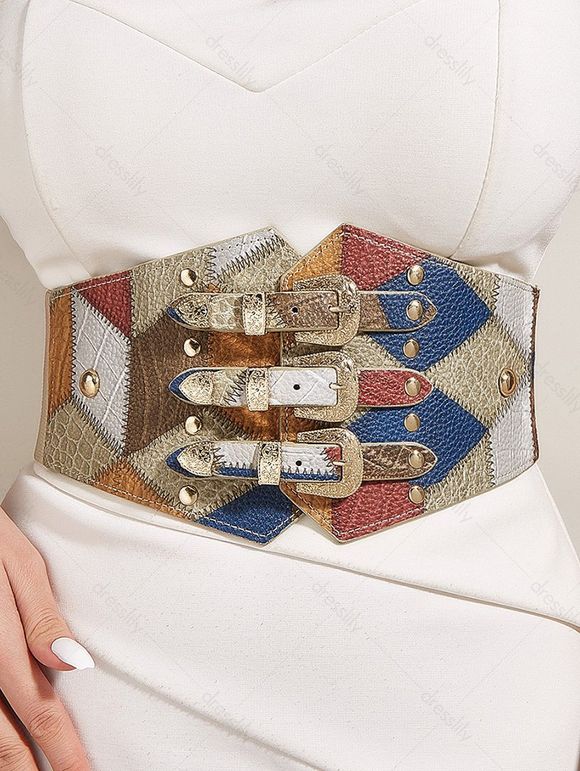 Ceinture Bouclée Coloré avec Rivet - multicolor A 1PC