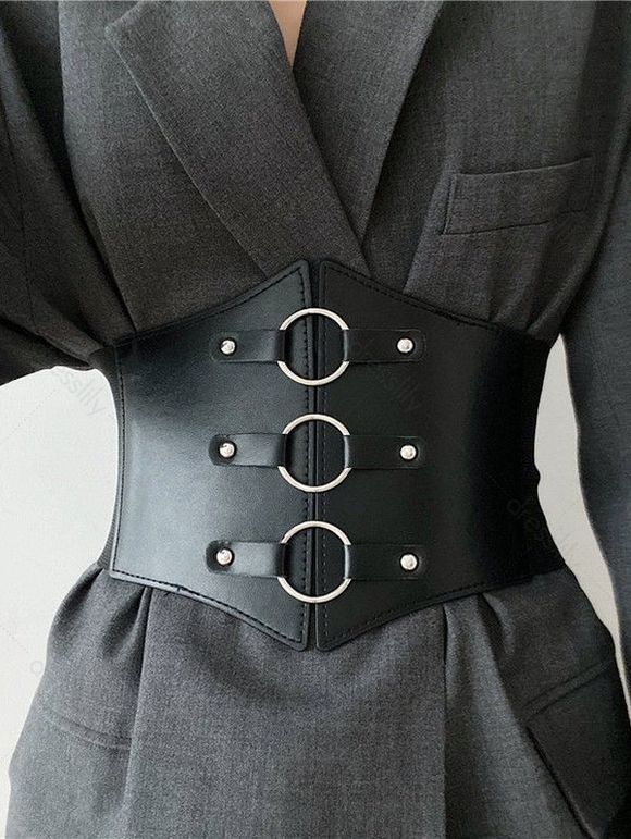 Ceinture Corset Cercle Décoré de Clou à Taille Large - Noir 1PC
