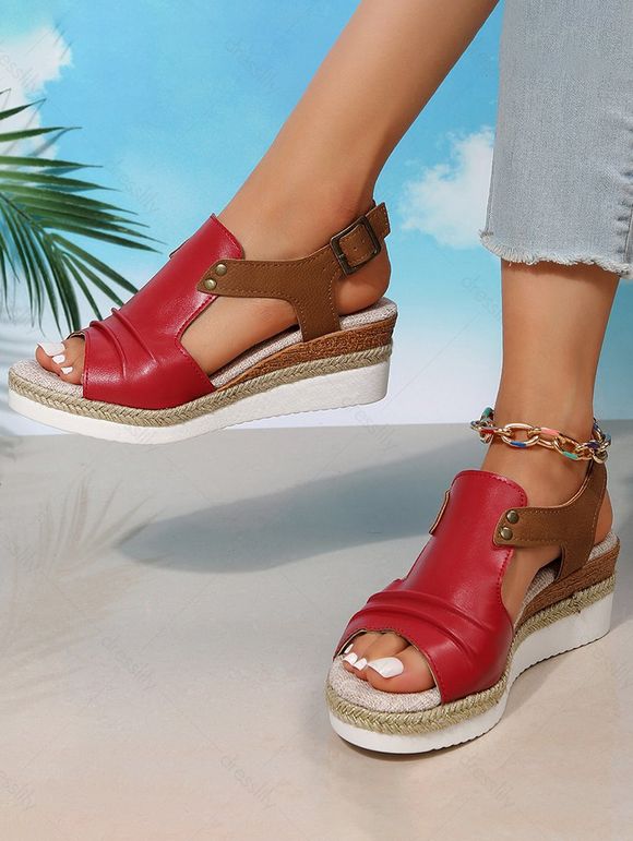 Cut Out Fish Mouth Buckle Strap Wedge Sandals - Rouge EU 43