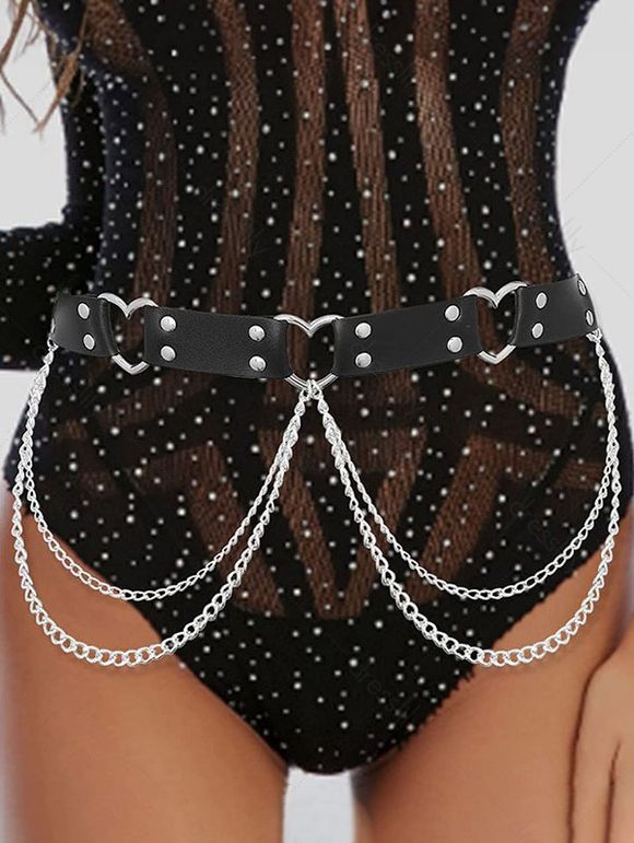 Ceinture Chaîne Style Punk Décorée de Cœur en Métal avec Rivet - Noir 1PC