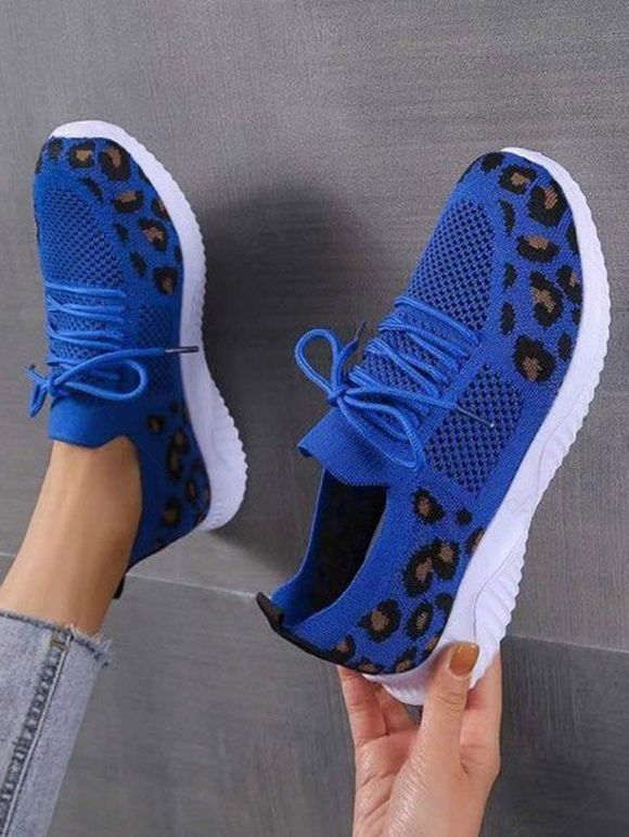 Leopard Pattern Breathable Slip On Flat Sport Shoes - Bleu EU 43