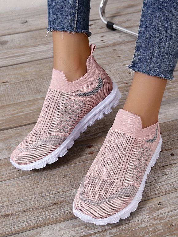 Knit Detail Breathable Slip On Sporty Shoes - Rose EU 42