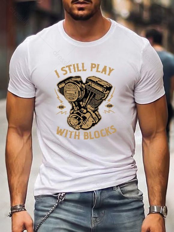 T-shirt à Imprimé Slogan à Col Rond en Coton Streetwear - Blanc L