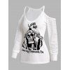 T-shirt D'Halloween Décontracté à Imprimé Squelette et Lettre à Epaule Dénudée - Blanc 2XL
