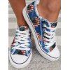 Sunflower Print Raw Hem Lace Up Canvas Shoes - Bleu Foncé Toile de Jean EU 43