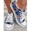 Sunflower Print Raw Hem Lace Up Canvas Shoes - Bleu Foncé Toile de Jean EU 43