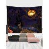 Tapisserie Murale à Imprimé Citrouilles et Château Amusant pour Halloween - multicolor A 