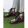 Skull Print Round Toe Lace Up Halloween Boots - Rouge EU 39