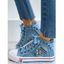 Metal Skull Zipper Lace Up High Top Flat Canvas Shoes - Bleu clair EU 39