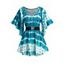 T-shirt Décontracté Ceinturé Teinté Imprimé Manches Bouffantes - Bleu M