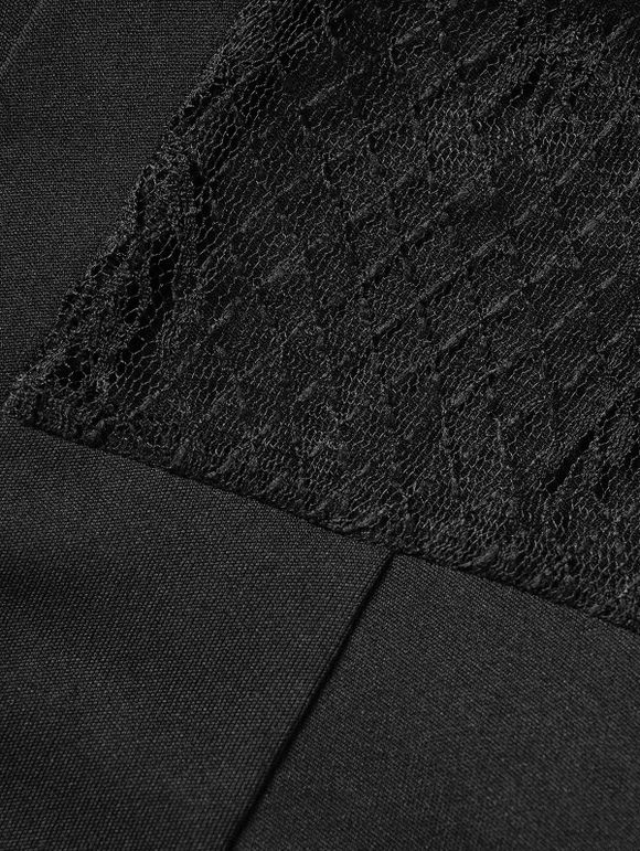 Haut à Capuche Long Gothique en Couleur Unie Panneau en Dentelle à Manches Evasées à Lacets - Noir M