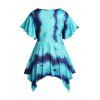 Plus Size Tie Dye Print Flutter Sleeve Handkerchief Top and Lace Up Eyelet Capri Leggings Outfit - BLUE L