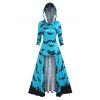Halloween Bat Allover Print Hoodie and Gothic Lace Up Star Eyelet Waist Belt Stud Earrings Outfit - multicolor S