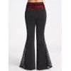 Ruched Grommet Lace Up Casual Tank Top and Skull Lace Panel Gothic Flare Pants Outfit - multicolor S