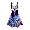 Crossover Tied V Neck Cropped Top and Psychedelic Print O Ring Tank Dress Set - multicolor 