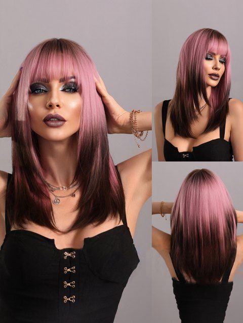 Ombre Color Straight Full Bang Long Capless Trendy Synthetic Wig