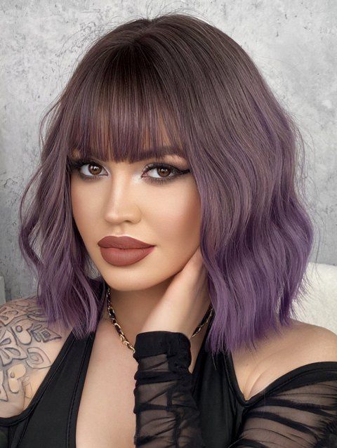 Ombre Wavy Short Full Bang Synthetic Wig