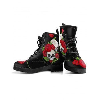 

Halloween Skull and Rose Print Lace Up Outdoor Boots, Black