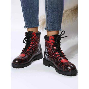 

Halloween Spider Web Print Lace Up Boots, Deep red