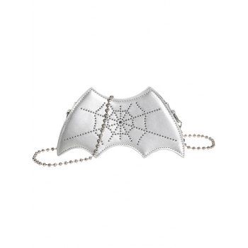 

Funny Bat Shape Spider Web Pattern Chain Halloween Crossbody Bag, Silver
