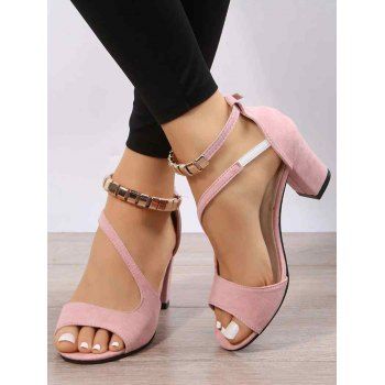 

Peep Toe Buckle Strap Chunky Heel Sandals, Pink