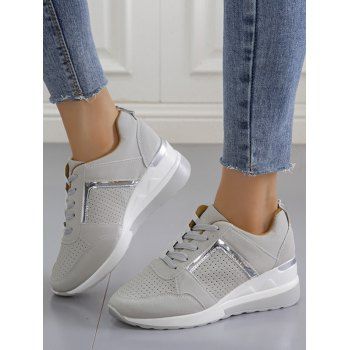 

Breathable Holes Lace Up Casual Sneakers, Gray