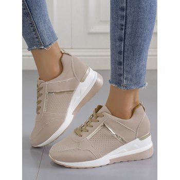 

Breathable Holes Lace Up Casual Sneakers, Light khaki