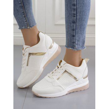 

Breathable Holes Lace Up Casual Sneakers, White