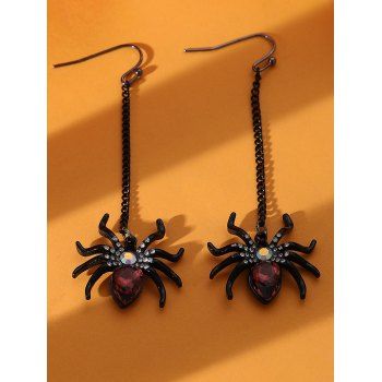 

Halloween Rhinestone Spider Gothic Hook Chain Hanging Earrings, Black