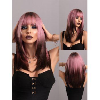 

Ombre Color Straight Full Bang Long Capless Trendy Synthetic Wig, Multicolor b