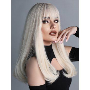 

Platinum Color Long Full Bang Capless Synthetic Wig, White