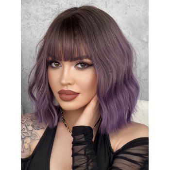 

Ombre Wavy Short Full Bang Synthetic Wig, Multicolor a