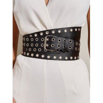 

Grommet Decor Asymmetrical Buckle Waist Belt, Black