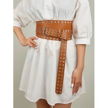 

Grommet Decor Asymmetrical Buckle Waist Belt, Brown