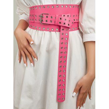 

Grommet Decor Asymmetrical Buckle Waist Belt, Hot pink