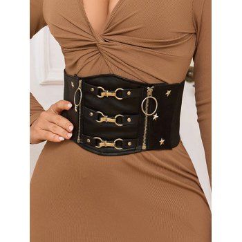 

Star Studded Decor Zipper Grunge Punk Corset Belt, Black