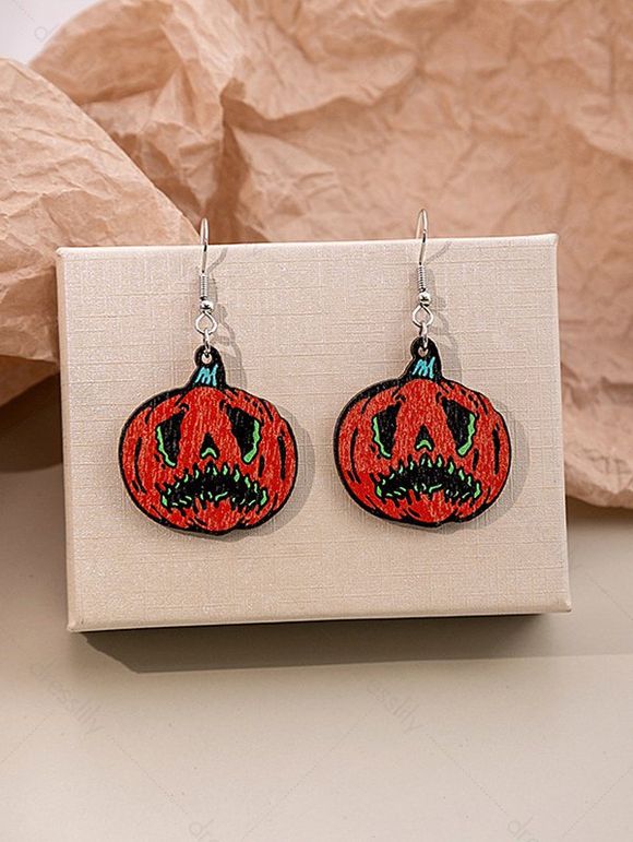 Boucles D'Oreilles D'Halloween Au Crochet en Forme de Citrouille Amusante - multicolor 