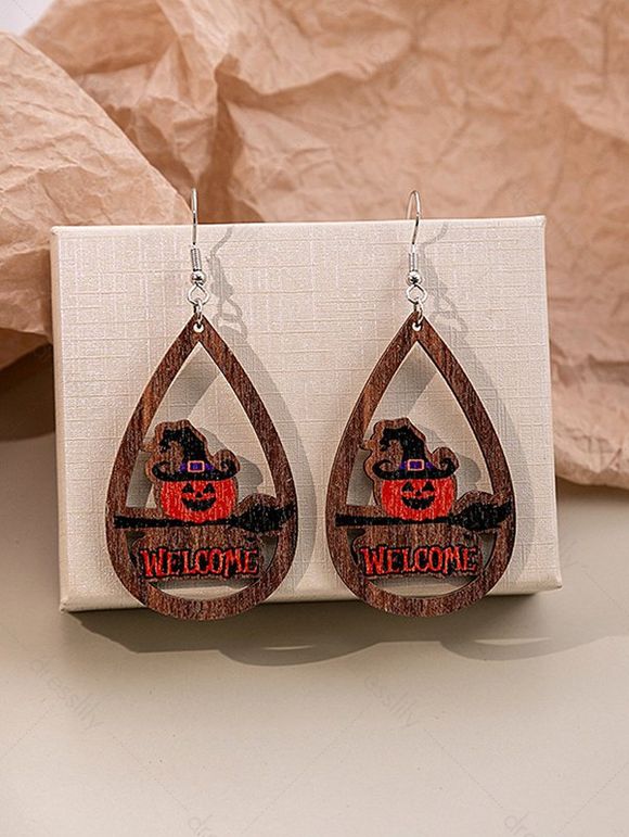 Boucles D'Oreilles Pendantes D'Halloween en Forme de Goutte D'Eau Citrouille Amusante - multicolor 