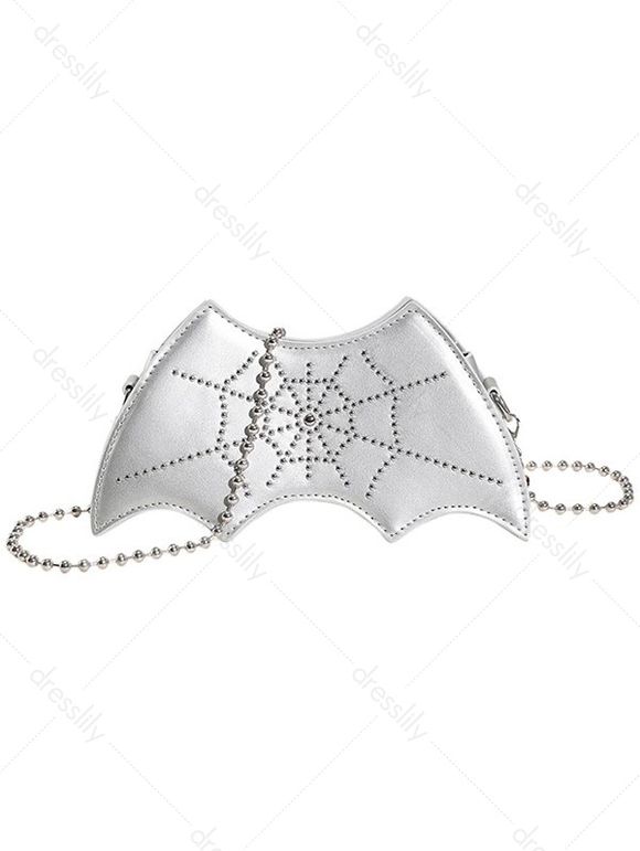 Sac à Bandoulière D'Halloween Motif de Chauve-Souris en Forme de Toile D'Araignée - Argent 